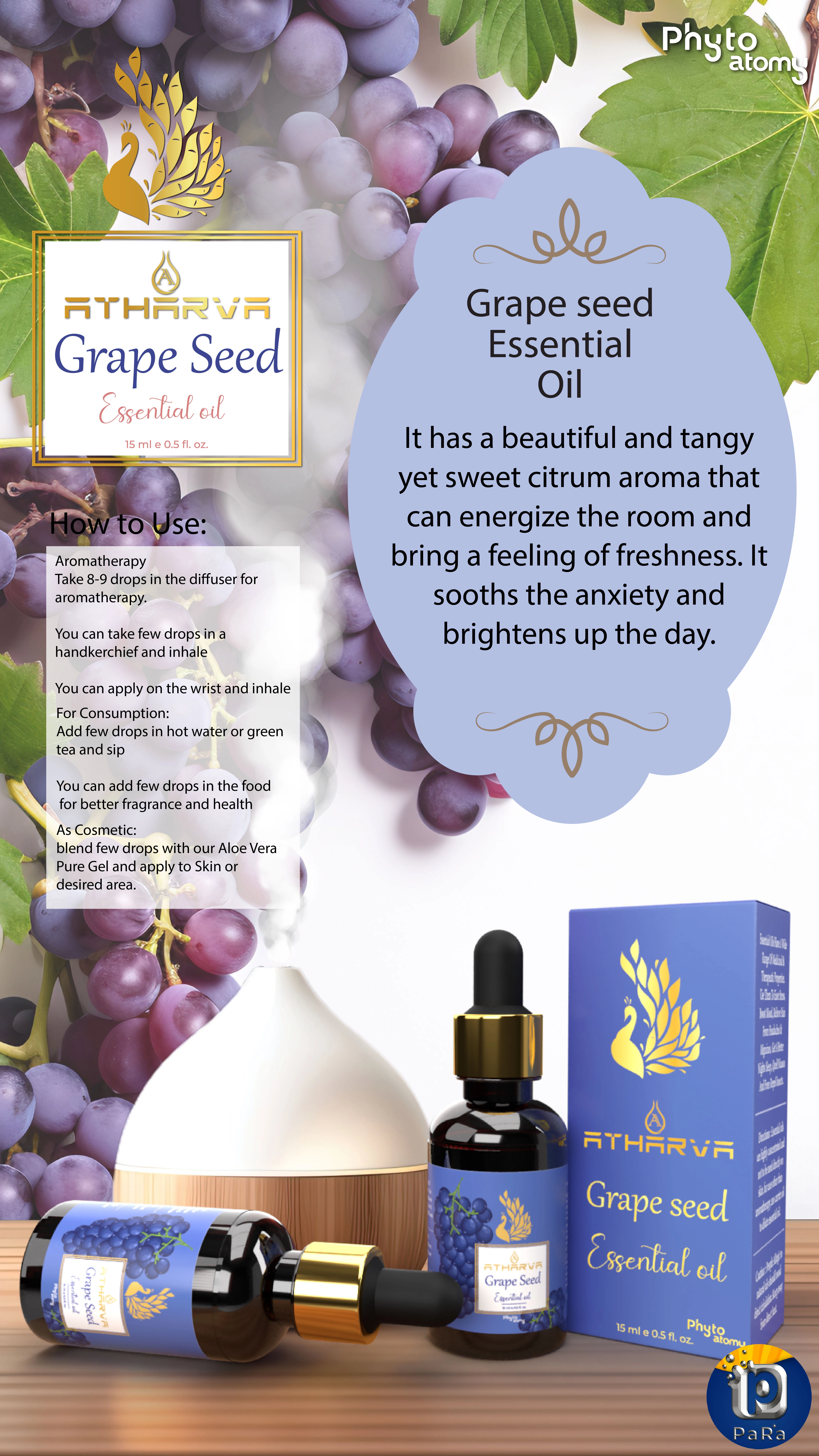 RBV B2B Atharva Grape Seed Essential Oil (15ml)-12 Pcs.